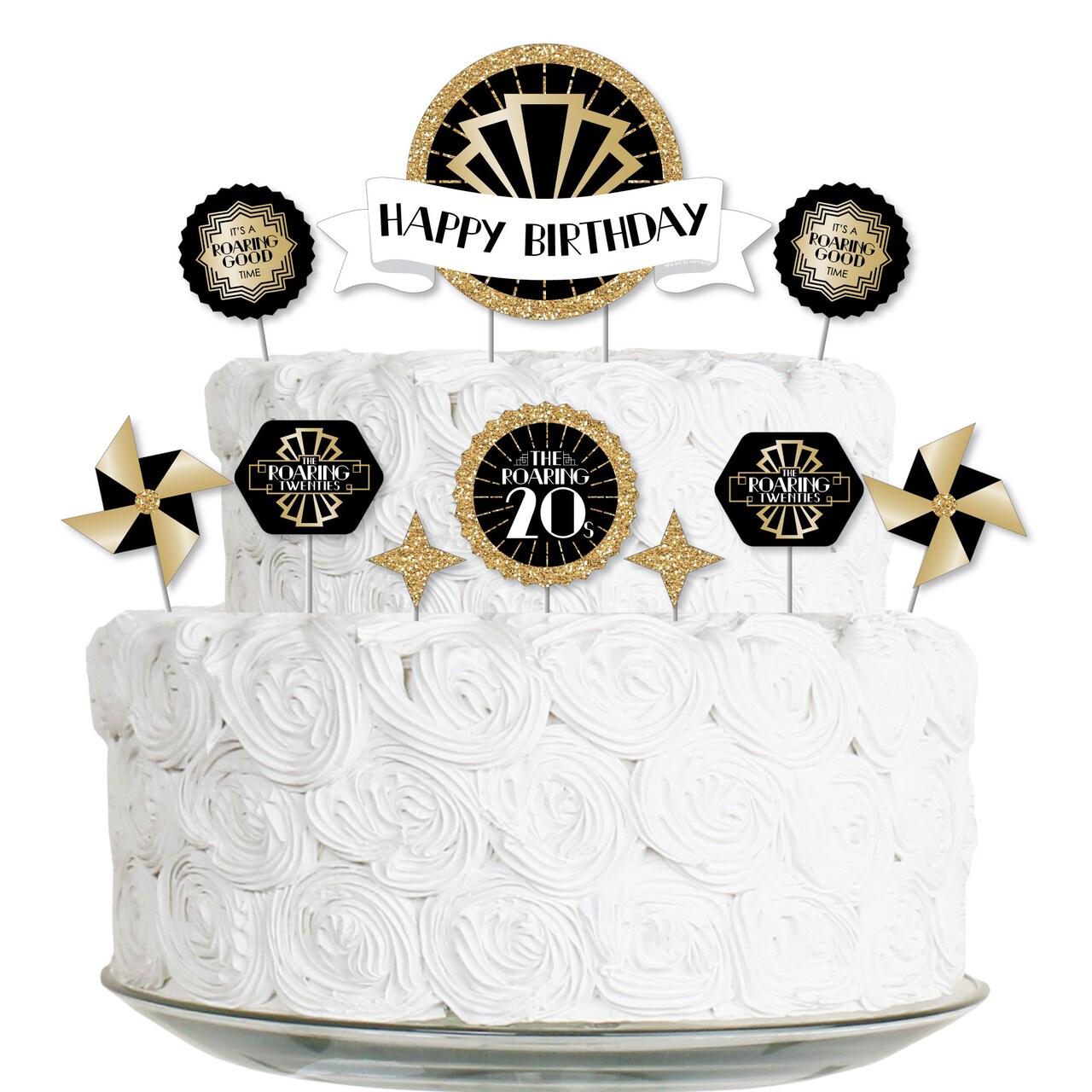 Big Dot of Happiness Roaring 20's - 1920s Art Deco Jazz Birthday Party Cake Decorating Kit - Happy Birthday Cake Topper Set - 11 Pieces